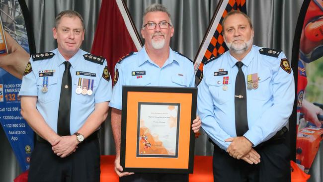 Proserpine area SES controller Mark Connors with Andrew Kelly (left) and Andrew Wyatt.
