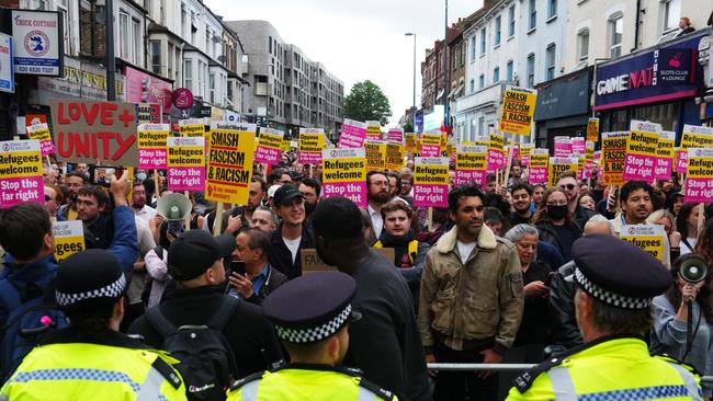 Anti-racism counter protesters assemble ahead of a potential anti-immigration protest in Walthamstow, United Kingdom. Picture: Getty Images.