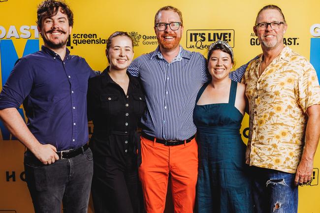 Josh O’Donnell and Cassandra Paddick and Joel Hodgkinson and Kara Moolman and Scott Mulready at the Portable Door screening, HOTA. Picture: Supplied.