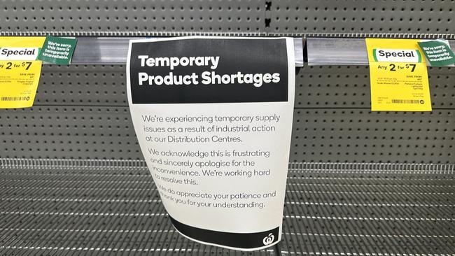 Woolworths has blamed product shortages on the industrial action. Picture: NewsWire