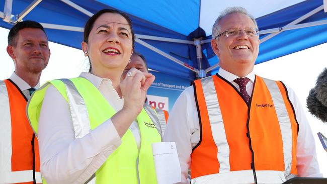 Queensland Premier Annastacia Palaszczuk and Australian Prime Minister Scott Morrison. Picture: AAP Image/Jono Searle