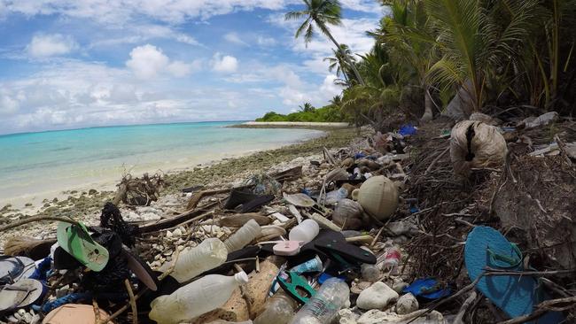 Debris on a beach on Cocos Islands. Picture: Silke Struckenbrock /AFP Photo/University of Tasmania