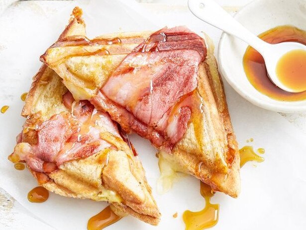 Cheesy maple bacon jaffle.