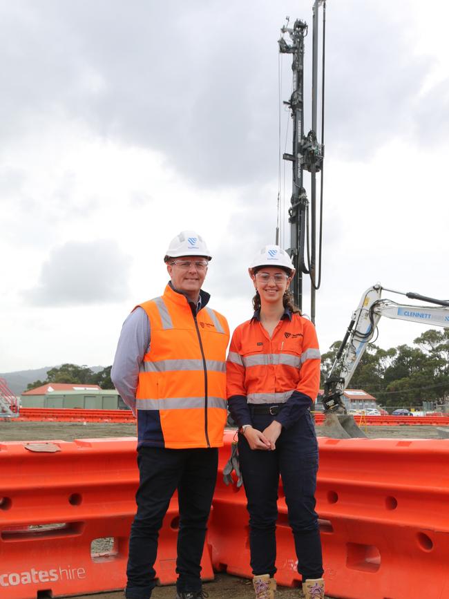 TasWater site engineer Sarah Dall'Alba and General manager project delivery Tony Willmot at the Selfs Point site. Picture: Elise Kaine