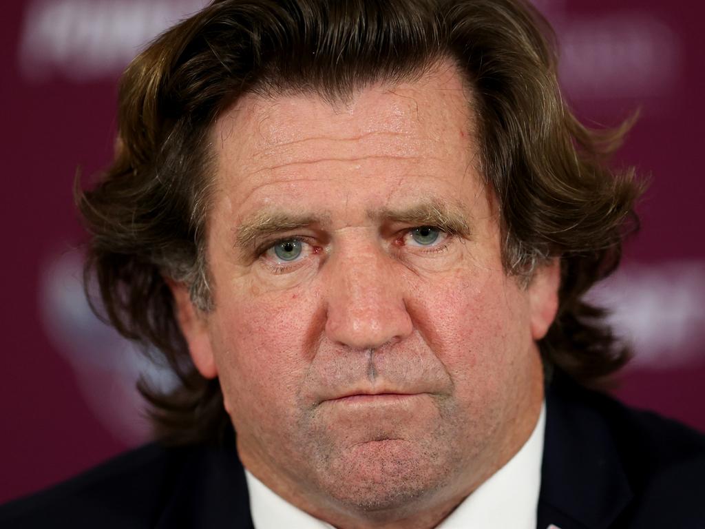 SYDNEY, AUSTRALIA - SEPTEMBER 02: Sea Eagles coach, Des Hasler speaks to the media following the round 25 NRL match between the Canterbury Bulldogs and the Manly Sea Eagles at Accor Stadium, on September 02, 2022, in Sydney, Australia. (Photo by Brendon Thorne/Getty Images)