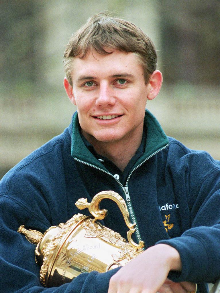 Stephen Larkham with the World Cup trophy.