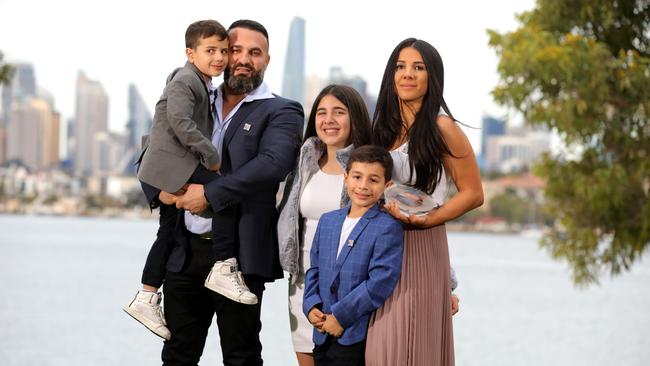 Danny and Leila Abdallah with their children Michael, Alex and Liana. Picture: Ross Schultz