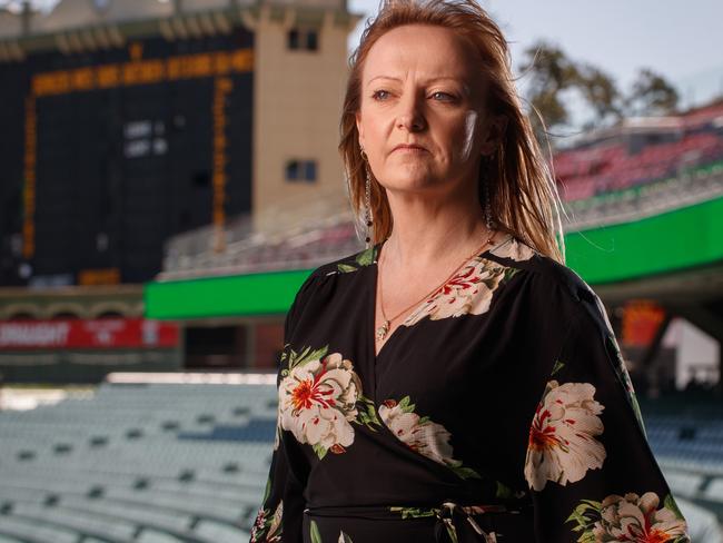 Suzie Ratcliffe, who was born 14 months after her sister Joanne’s abduction, visits Adelaide Oval for the first time in 2016. Picture: Matt Turner.