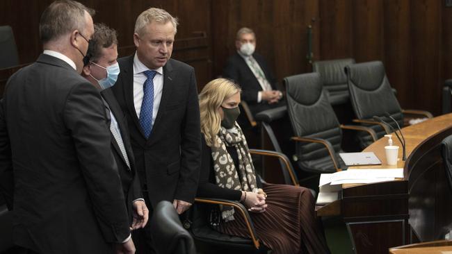 Nic Street MP, Dean Young MP and Premier Jeremy Rockliff at Parliament. Picture: Chris Kidd