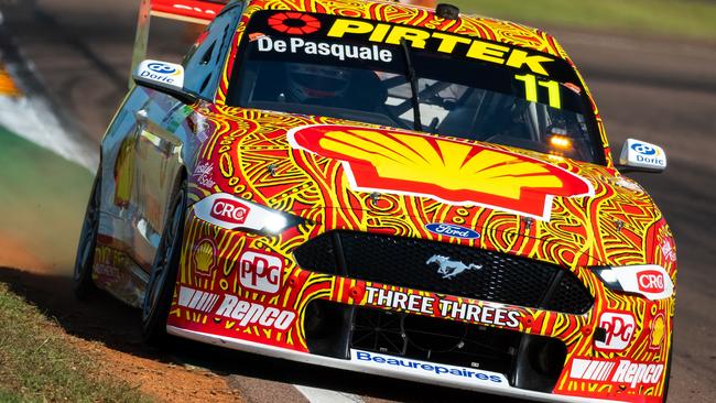 Anton de Pasquale gets everything out of his Shell V-Power Racing Ford Mustang at Hidden Valley. Picture: Daniel Kalisz/Getty Images