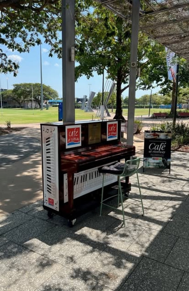 The community piano is located at Cafe on Riverway and is opened played by schoolchildren who are learning the piano.