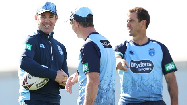 Greg Alexander (centre) has stepped down as key advisor to Blues coach Brad Fittler. Picture: Brett Costello