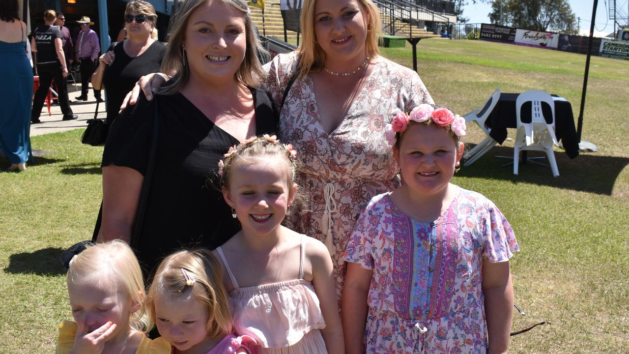 (Top row) Mallorie Crang, Melissa Christensen, (bottom row) Sophie, Maddison, Eva and Ella at the Gympie Times Ladies Race Day 2021. Photo: Elizabeth Neil