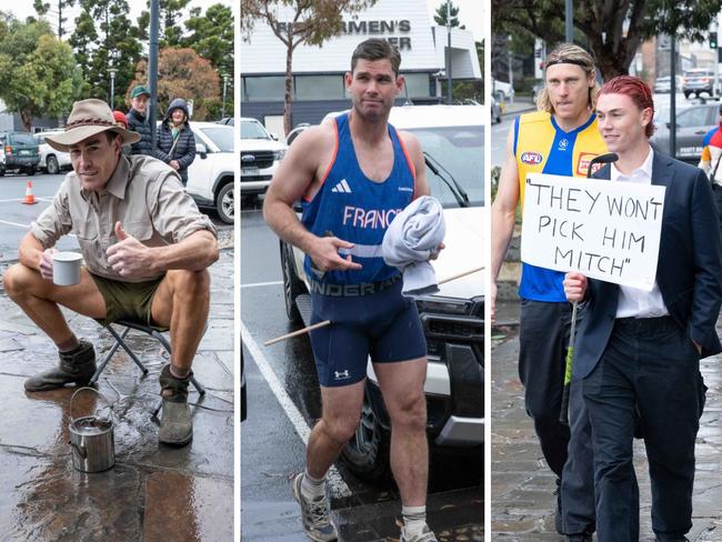 Geelong players arrive for Wacky Wednesday.