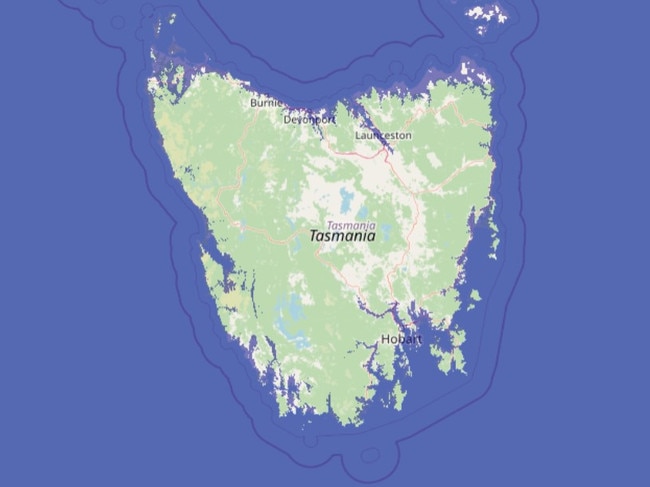 Tasmania if sea levels rose by 60+ metres. Picture: flood.firetree.net