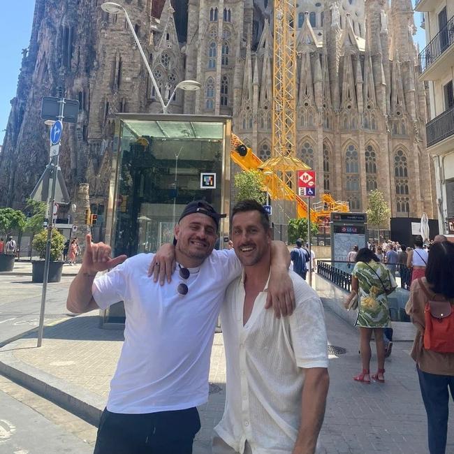 Josh Reynolds and Mitchell Pearce in Barcelona.