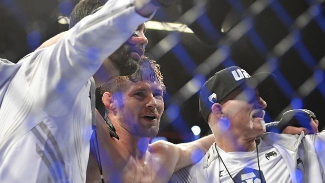 Mitchell with his team after his UFC 272 win. Photo: David Becker/Getty Images/AFP