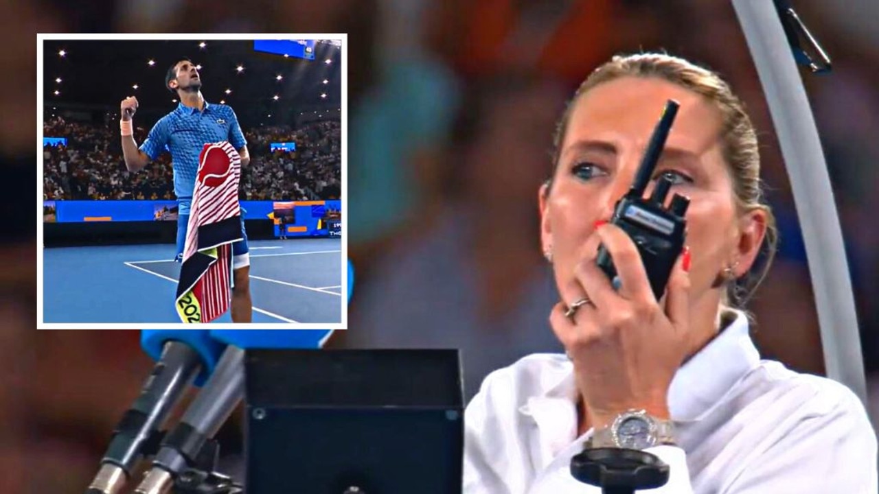Channel 9's commentary team accused Novak Djokovic of "pulling rank" on the chair umpire. Picture: Channel 9