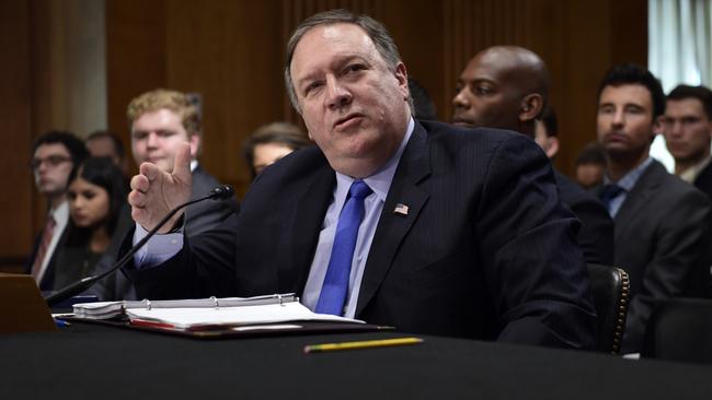 Secretary of State Mike Pompeo testifies before the Senate foreign relations committee on Capitol Hill yesterday. Picture: AP