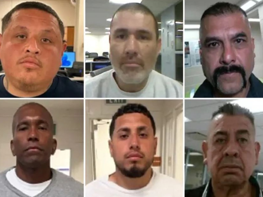 Los Angeles riots arrest shots released by homeland security. Clockwise starting top left Victor Mendoza-Aguilar, Armando Ordaz, Lionel Sanchez-Laguna, Jose Gregorio Medranda Ortiz, Jesus Alan Hernandez-Morales and Delfino Aguilar-Martinez were all arrested by ICE.