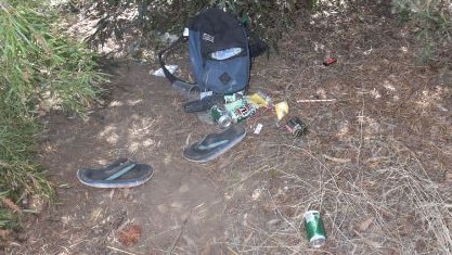 Ian Lees’ backpack and other belongings located at Fairleigh Reserve. Picture: SA Police