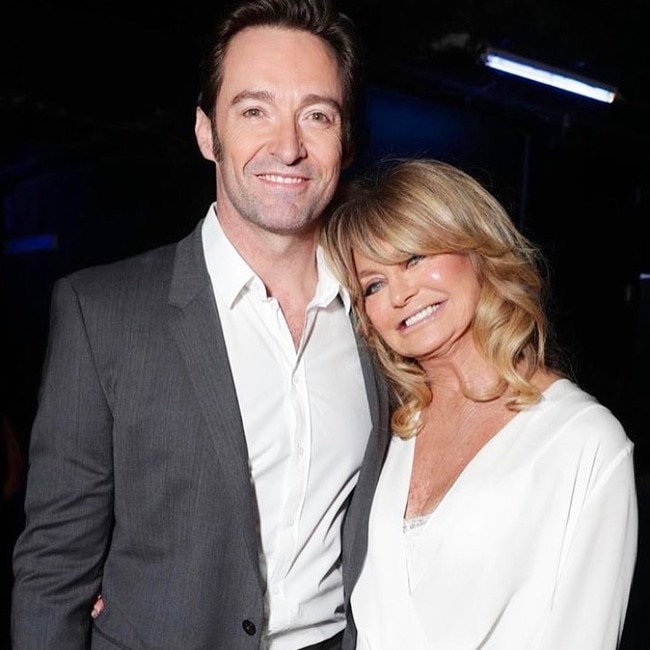 Goldie Hawn bumped into Hugh Jackman whilst promoting their new films at The Colosseum at Caesars Palace in Las Vegas 