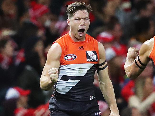 Giants Toby Greene celebrates kicking a goal  during AFL Elimination Final between the Sydney Swans and GWS Giants at the SCG. Picture. Phil Hillyard