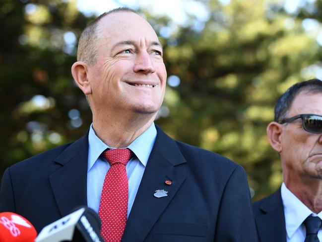 Queensland Senator Fraser Anning at yesterday’s press conference in Cronulla, in Sydney’s south. Picture: Joel Carrett/AAP