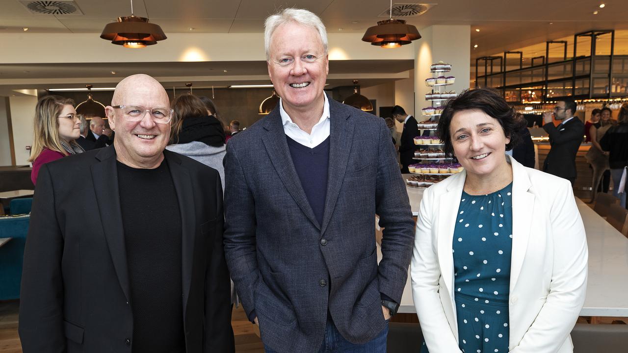 (L-R) Roger Powell, John Fitzgerald and Marnie Craig during the opening of the Crowne Plaza Hotel at Hobart. Picture Chris Kidd