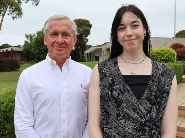 Peninsula Grammar principal Stuart Johnston with Keira