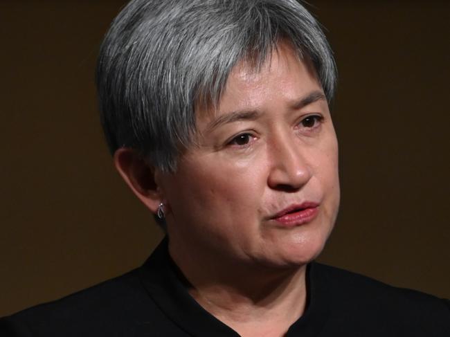 CANBERRA, AUSTRALIA - NewsWire Photos - 17 JULY, 2024: Foreign Affairs Minister Penny Wong at a ceremony marking 10 years since the downing of Malaysia Airlines Flight 17 (MH17), in the Great Hall at Parliament House in Canberra. Picture: NewsWire / Martin Ollman