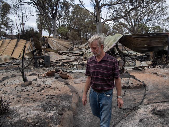 Cudlee Creek bushfire day 2 at Brukunga. Kerry Northey at his damaged property on Watts rd Picture: Brad Fleet