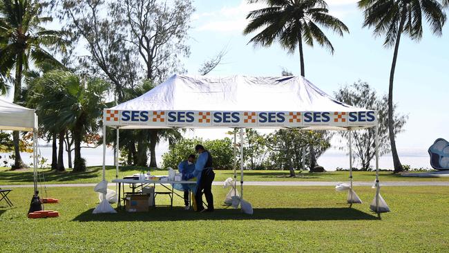 Queensland's prettiest Covid-19 testing clinic has been temporarily set up on the Cairns Esplanade foreshore and staffed by QML pathologists. Picture: Brendan Radke