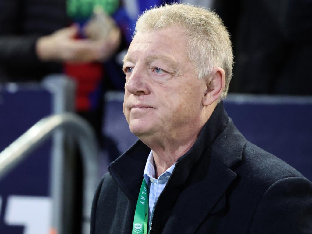 NEWCASTLE, AUSTRALIA - MAY 31: General Manager of the Canterbury-Bankstown Bulldogs and channel nine commentator Phil Gould during the round 13 NRL match between Newcastle Knights and Canterbury Bulldogs at McDonald Jones Stadium, on May 31, 2024, in Newcastle, Australia. (Photo by Scott Gardiner/Getty Images)