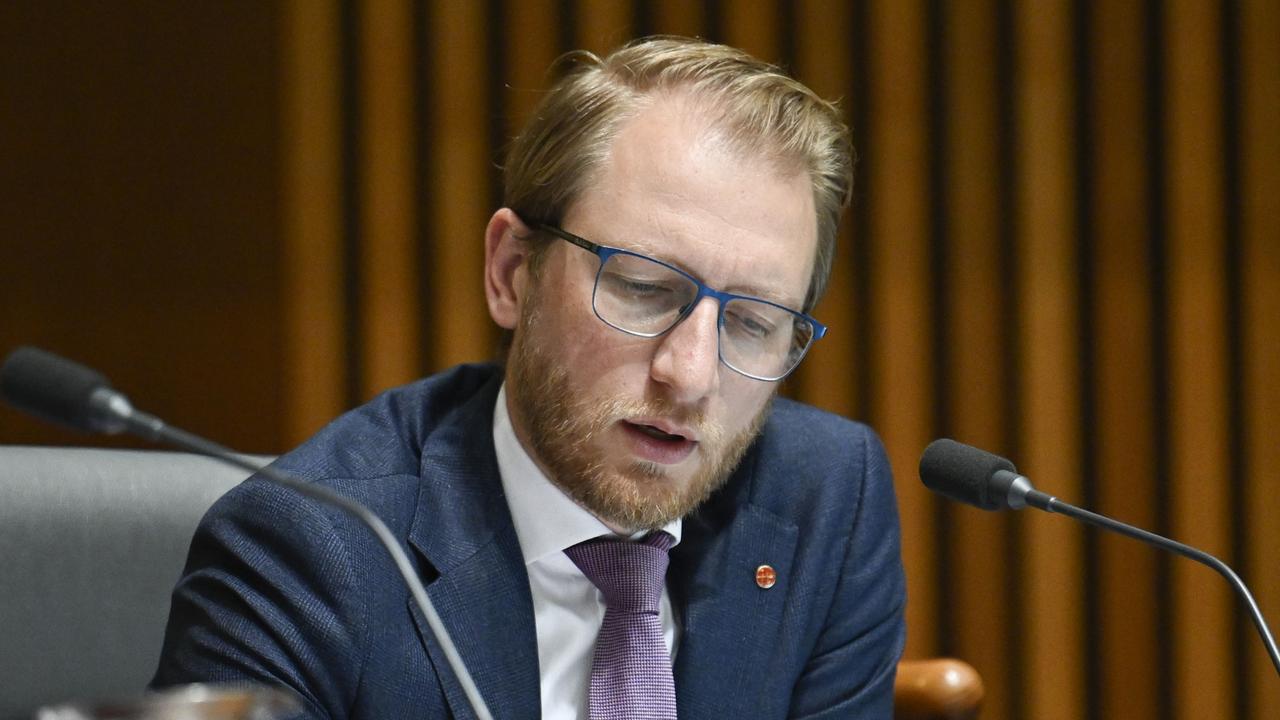 Coalition senator James Paterson clashed with Foreign Minister Penny Wong over Australia’s backing for a two-state solution between Israel and Palestine. Picture: NewsWire / Martin Ollman