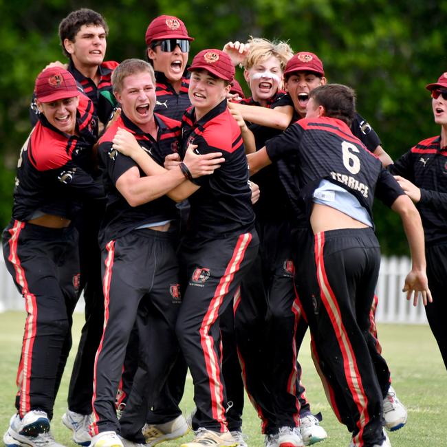 Terrace celebrate a win GPS First XI cricket between Terrace and Ipswich Grammar School Saturday February 1, 2025. Picture, John Gass