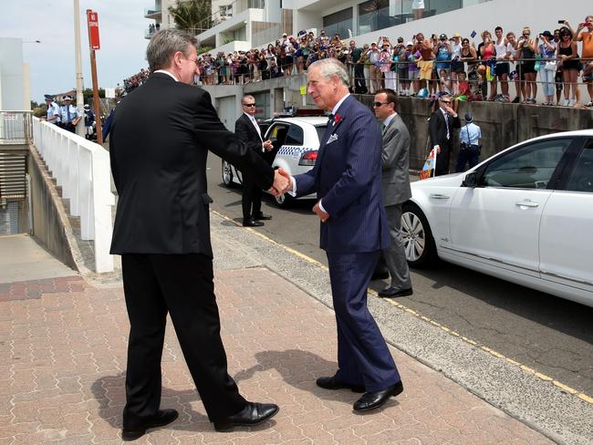 Prince Charles was greeted by then NSW premier Barry O'Farrell during the 2012 visit.