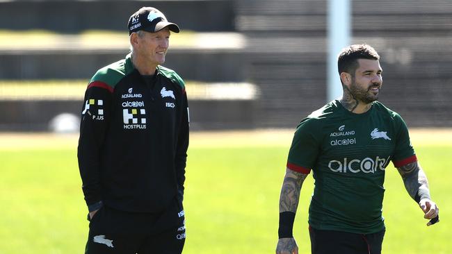 Wayne Bennett with Adam Reynolds at Rabbitohs training.