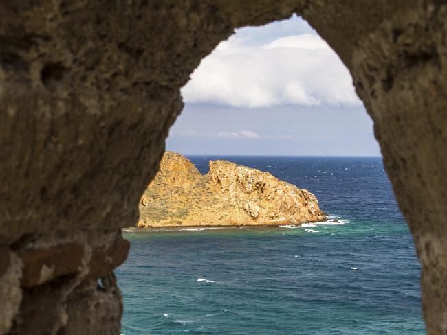 View from window of Tenedos Castle in Bozcaada, Turkey.