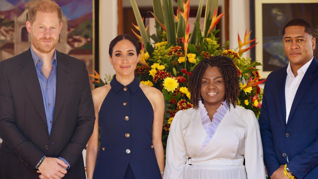 Harry and Meghan’s penchant for undertaking “unofficial royal tours” indicates there may be some aspects of their old job they miss. Picture: Colombian Vice President's Office via Getty Images