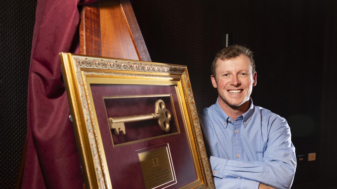 V8 Supercars champion Will Brown is given the Toowoomba Region Key to the City. Picture: Kevin Farmer