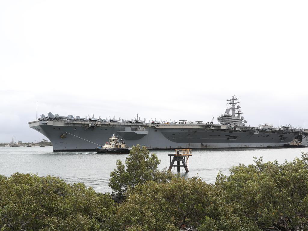 The USS Ronald Reagan arrives in Brisbane. Pic Peter Wallis