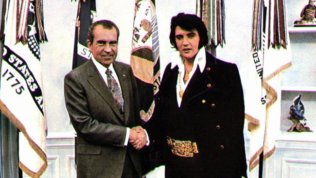 Former US president Richard Nixon and Elvis Presley at the White House in 1970.