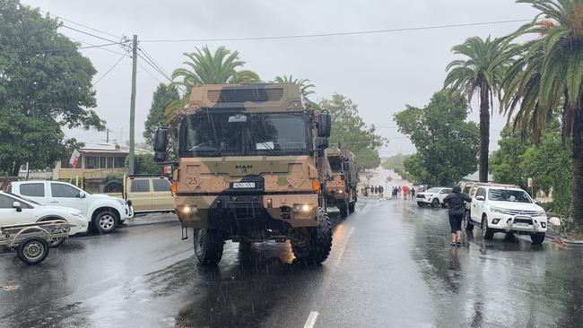 Army troops arrive in Lismore to help with flood rescues. Picture: Stuart Cumming