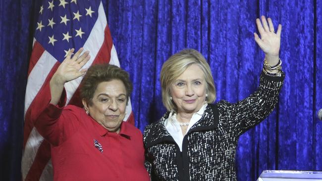 Hillary Clinton joins Donna Shalala during a campaign stop. Picture: AP.