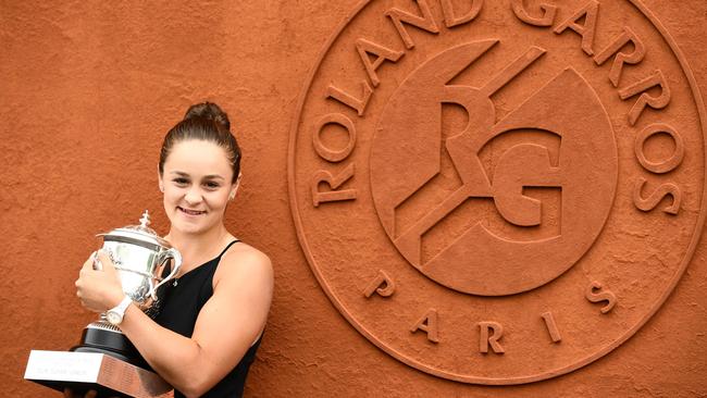 Ash Barty with the spoils of her French Open victory. Picture: AFP