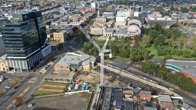 Geelong’s Civic Precinct is emerging in Mercer Street. Picture: Alan Barber