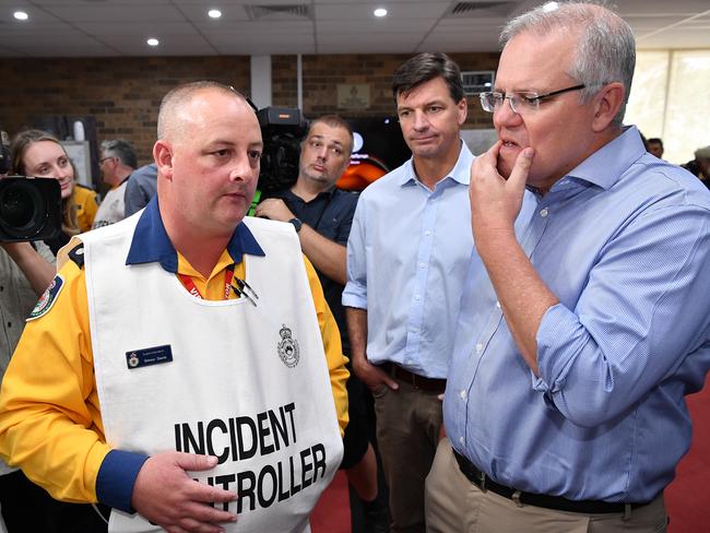 Prime Minister Scott Morrison at the Wollondilly Emergency Control Centre in Sydney. Picture: Joel Carrett