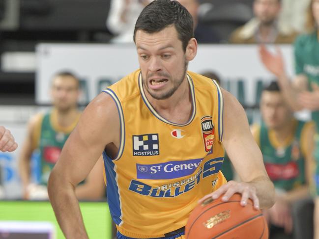 HOBART, AUSTRALIA - OCTOBER 09: Jason Cadee of the Bullets drive during the round two NBL match between Tasmania Jackjumpers and Brisbane Bullets at MyState Bank Arena, on October 09, 2022, in Hobart, Australia. (Photo by Simon Sturzaker/Getty Images)