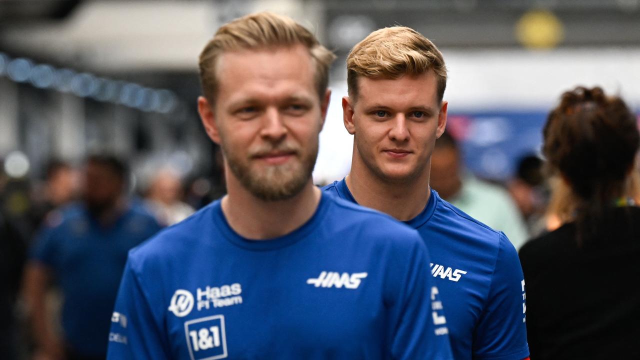 Schumacher has been stuck behind Kevin Magnussen. Photo by MAURO PIMENTEL / AFP